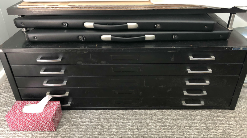 My flat file in the new house. Tissue box inserted for scale.